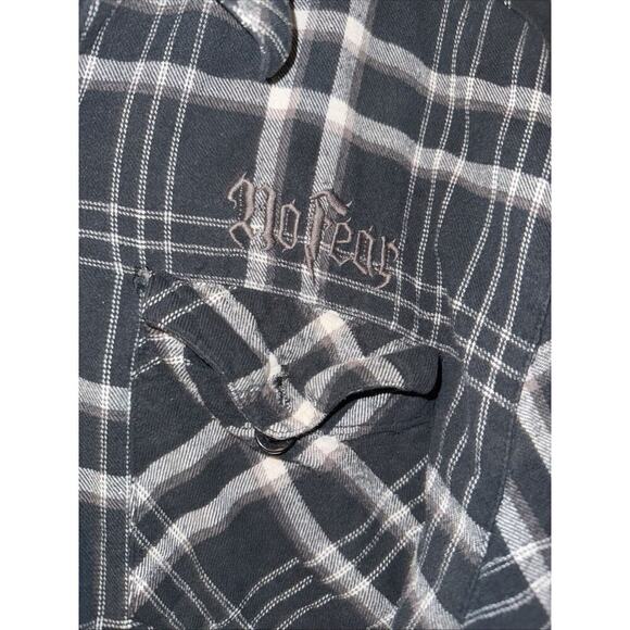 Vintage Y2K No Fear Men's M Button Up flannel Jacket Gray Plaid - Picture 2 of 7
